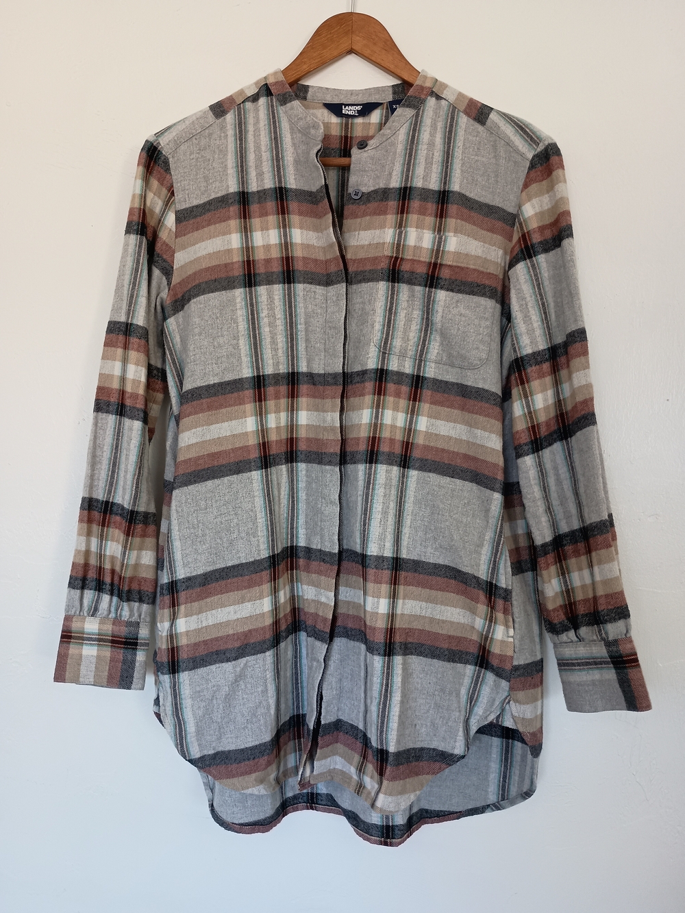 Lands' End 100% Cotton Flannel Tunic Shirt